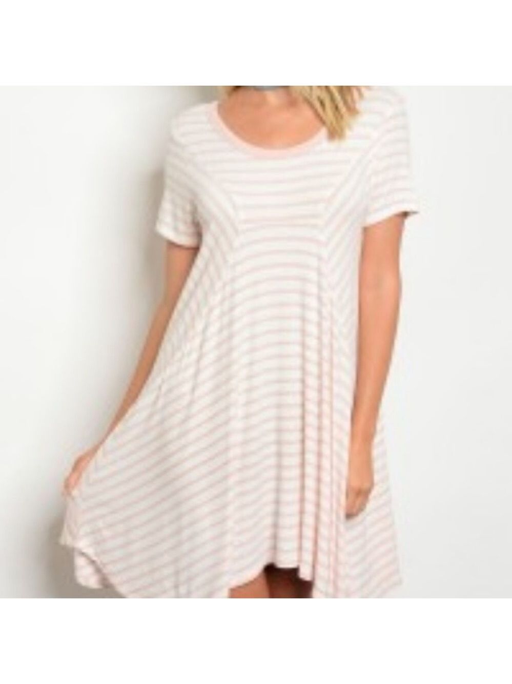 Ivory and Blush Striped T-Shirt Dress